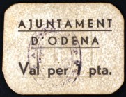 Òdena. 50 céntimos y 1 peseta. (T. 1918b y 1919b). 2 cartones, serie completa, uno nº 079. Raros. MBC-/MBC.