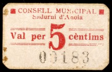 Sadurní d'Anoia. 5 céntimos. (T. 2585). Cartón. Raro. MBC-.