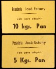 (Pons). Panadería José Estany. Vale por 5 y 10 kilos de pan. (AL. 3278 y 3279). 2 cartones. MBC+/EBC.