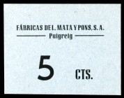 Puigreig. Fábrica del Mata y Pons. 5 céntimos. (AL. 3124). Muy raro. EBC.