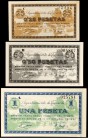 Tamarite (Huesca). 0'25, 0'50 y 1 peseta. (KG. 720) (T. 363 a 365). Serie completa de 3 billetes. Escasos así. EBC.