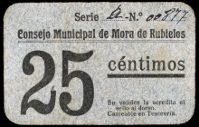Mora de Rubielos (Teruel). 25 céntimos. (KG. 511). Cartón. Raro. EBC-.