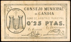 Gandía (Valencia). 25 céntimos. (KG. 379) (T. 789). BC+.