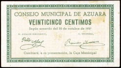 Azuara (Zaragoza). 25 céntimos. (KG. 116). Escaso. EBC-.
