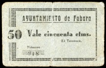 Fabara (Zaragoza). Ayuntamiento. 50 céntimos. (KG. 342) (T. 187). Cartón. Raro. BC+.