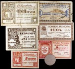 Lote de 6 billetes y un cartón de la Guerra Civil no catalanes. BC/MBC.
