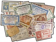 Lote de 34 billetes de municipios españoles y todos de la Guerra Civil excepto uno, algunos del Banco de España. A examinar. BC/EBC.