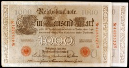 1910. Alemania. Reichsbanknote. 1000 marcos. (Pick 44b). Berlín, 21 de abril. Lote de 20 billetes correlativos. EBC-.