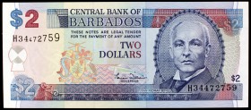 s/d (1980). Barbados. Central Bank. 2 dólares. (Pick 30). J. R. Bovell. S/C.