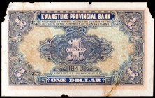 1940. China. Kwantung. Provincial Bank. 1 dólar. (Pick 52449). Roturas. Raro. (MBC-).