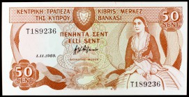 1989. Chipre. Kibris Merkez Bankasi. 50 céntimos. (Pick 52). 1 de noviembre. S/C.
