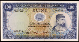 1971. Guinea Portuguesa. Banco Nacional Ultramarino. 100 escudos. (Pick 45). Lisboa, 17 de diciembre. Nuno Tristao. Una esquina rozada. S/C-.