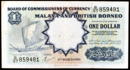 1959. Malaya y Borneo Británico. Board of Comissioners of Currency. 1 dólar. (Pick 8). 1 de marzo. MBC-.