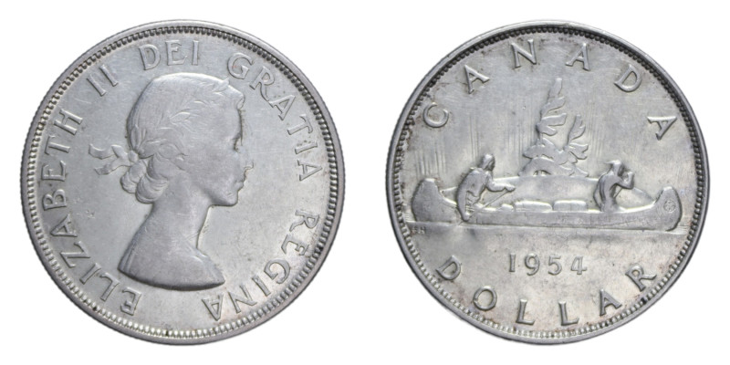 CANADA ELISABETTA II 1 DOLLARO 1954 AG. 23,34 GR. BB-SPL