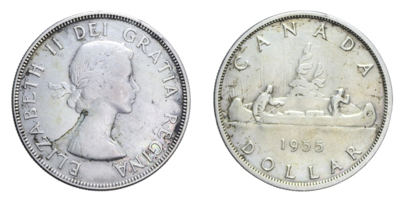 CANADA ELISABETTA II 1 DOLLARO 1955 AG. 23,18 GR. BB+