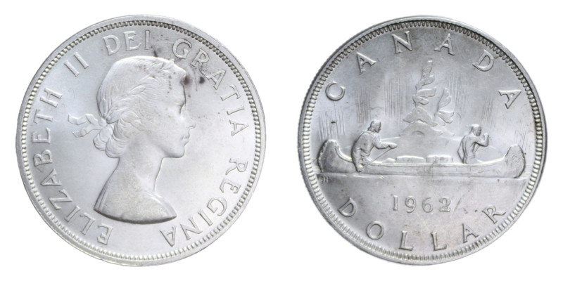 CANADA ELISABETTA II 1 DOLLARO 1962 AG. 23,37 GR. qFDC (SEGNETTI)