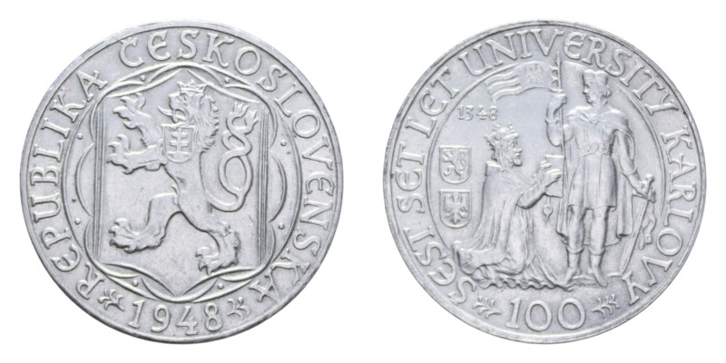 CECOSLOVACCHIA 100 KORUN 1948 AG. 13,93 GR. SPL