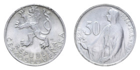 CECOSLOVACCHIA 50 KORUN 1947 AG. 9,95 GR. qFDC (COLPI)