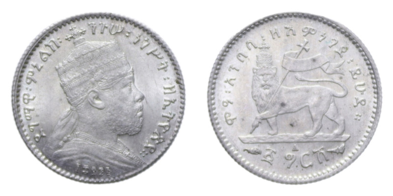 ETIOPIA MENELIK II GERSH 1889-1913 AG. 1,42 GR. FDC (MACCHIE)