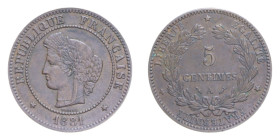 FRANCIA REPUBBLICA 5 CENT. 1881 CU. 5,02 GR. SPL