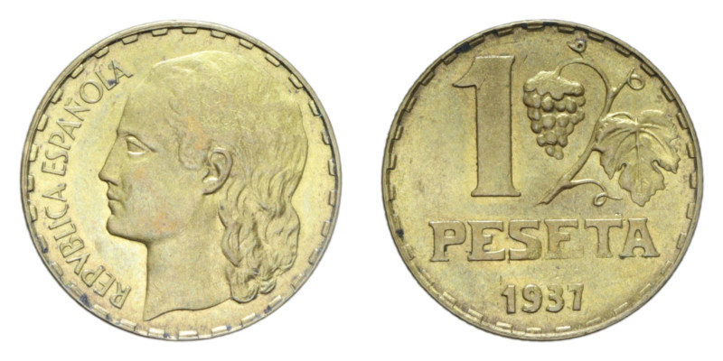 SPAGNA REPUBBLICA GUERRA CIVILE 1 PESETA 1937 BA. 5,06 GR. qFDC