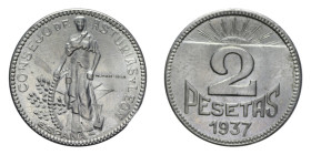 SPAGNA REPUBBLICA GUERRA CIVILE ASTURIAS AND LEON 2 PESETAS 1937 NI. 7,99 GR. qFDC