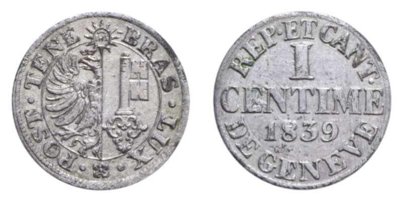 SVIZZERA GINEVRA 1 CENT. 1839 MI. 0,66 GR. BB-SPL