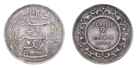 TUNISIA 2 FRANCS 1916 AG. 10,03 GR. BB+ (COLPETTI)