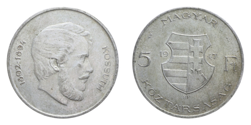 UNGHERIA 5 FORINT 1947 AG. 12,22 GR. BB-SPL