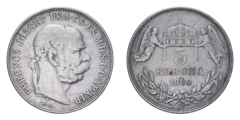 UNGHERIA FRANCESCO GIUSEPPE I 5 KORONA 1900 AG. 23,57 GR. BB