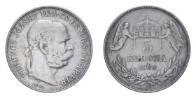 UNGHERIA FRANCESCO GIUSEPPE I 5 KORONA 1900 AG. 23,57 GR. BB