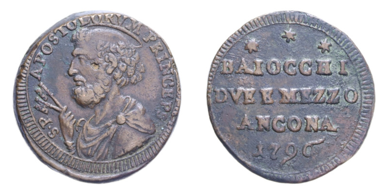 ANCONA PIO VI (1775-1799) BAIOCCHI DUE E MEZZO 1796 SAMPIETRINO CU. 18,55 GR. BB...