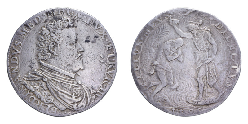 FIRENZE FERDINANDO I DE MEDICI (1587-1609) PIASTRA 1599 RR AG. 27,44 GR. qBB (TO...