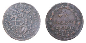 GUBBIO CLEMENTE XIII (1758-1769) 1 BAIOCCO 1759 RR CU. 10,04 GR. BB