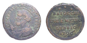 GUBBIO PIO VI (1775-1799) BAIOCCHI DUE E MEZZO 1796 SAMPIETRINO CU. 16,40 GR. qBB/BB