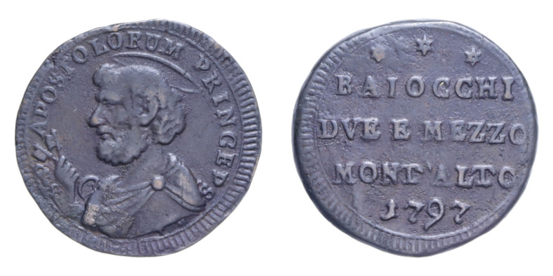 MONTALTO PIO VI (1775-1799) BAIOCCHI DUE E MEZZO 1797 SAMPIETRINO R CU. 11,51 GR...