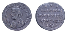 MONTALTO PIO VI (1775-1799) BAIOCCHI DUE E MEZZO 1797 SAMPIETRINO R CU. 11,51 GR. BB