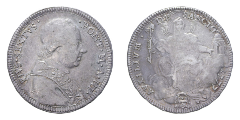 ROMA PIO VI (1775-1799) MEZZO SCUDO 1777 AN. III 7 DELLA DATA SU 6 NC AG. 13,22 ...