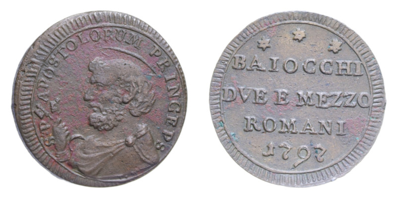 ROMA PIO VI (1775-1799) BAIOCCHI DUE E MEZZO 1797 SAMPIETRINO CU. 17,06 GR. qSPL