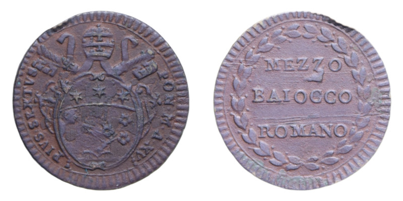ROMA PIO VI (1775-1799) MEZZO BAIOCCO ROMANO S. DATA A. XV CU. 5,36 GR. BB+ (COL...