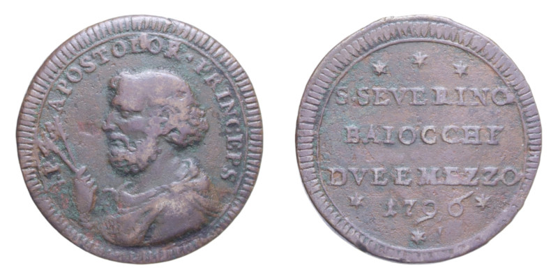 SAN SEVERINO PIO VI (1775-1799) BAIOCCHI DUE E MEZZO 1796 SAMPIETRINO CU. 15,59 ...
