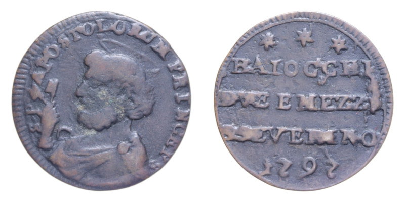 SAN SEVERINO PIO VI (1775-1799) BAIOCCHI DUE E MEZZO 1797 SAMPIETRINO CU. 7,42 G...