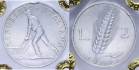 2 LIRE 1947 SPIGA RRR IT. 1,75 GR. BB+ (COLPI LUCIDATA) (SIGILLATA CAVALIERE)