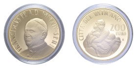FRANCESCO (2013-OGGI) 200 EURO 2014 LA CARITA' AU. 40 GR. 499 ESEMPLARI IN COFANETTO E SCATOLA PROOF
