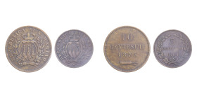 VECCHIA MONETAZIONE (1864-1938) 10 CENT. 1875 + 5 CENT. 1864 (R) CU. LOTTO 2 MONETE VARIE CONSERVAZIONI