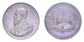 MEDAGLIA GERMANIA BAVIERA LUITPOLD 1891 RICOSTRUZIONE PONTE AG. 34,55 GR. 41 MM. BB-SPL