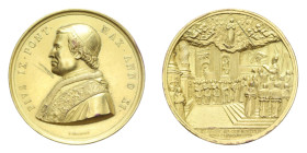 MEDAGLIA PIO IX AN. XI 1854 DOGMA DELL'IMMACOLATA AE. DORATO 39,22 GR. 43,5 MM. BB-SPL (SEGNO NEL CAMPO AL D/)