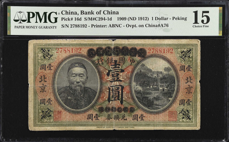 (t) CHINA--REPUBLIC. Bank of China. 1 Dollar, 1909 (ND 1912). P-16d. PMG Choice ...