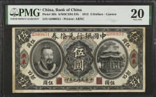 CHINA--REPUBLIC. Bank of China. 5 Dollars, 1912. P-26b. PMG Very Fine 20.
(S/M#C294-31b). Printed by ABNC. Canton. A popular early Republic of China ...