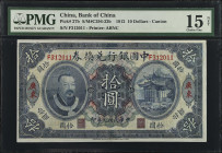 (t) CHINA--REPUBLIC. Bank of China. 10 Dollars, 1912. P-27b. PMG Choice Fine 15 Net. Repaired & Reconstructed.
(S/M#C294-32b). Printed by ABNC. Canto...